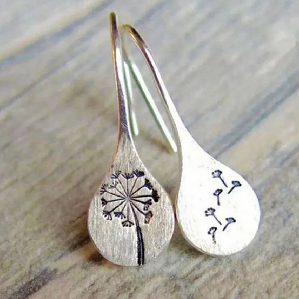 Silver Dandelion Make A Wish Etched S925 Silver Earrings NWT